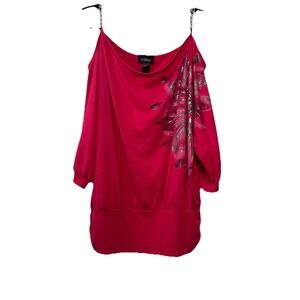 Y2K,‎ Club Pink Top Size Large With Silver Floral Design Chain/metal Straps